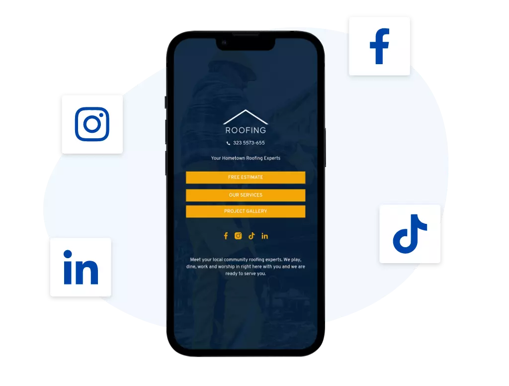 Link In Bio Page for Roofing Company Web Design 